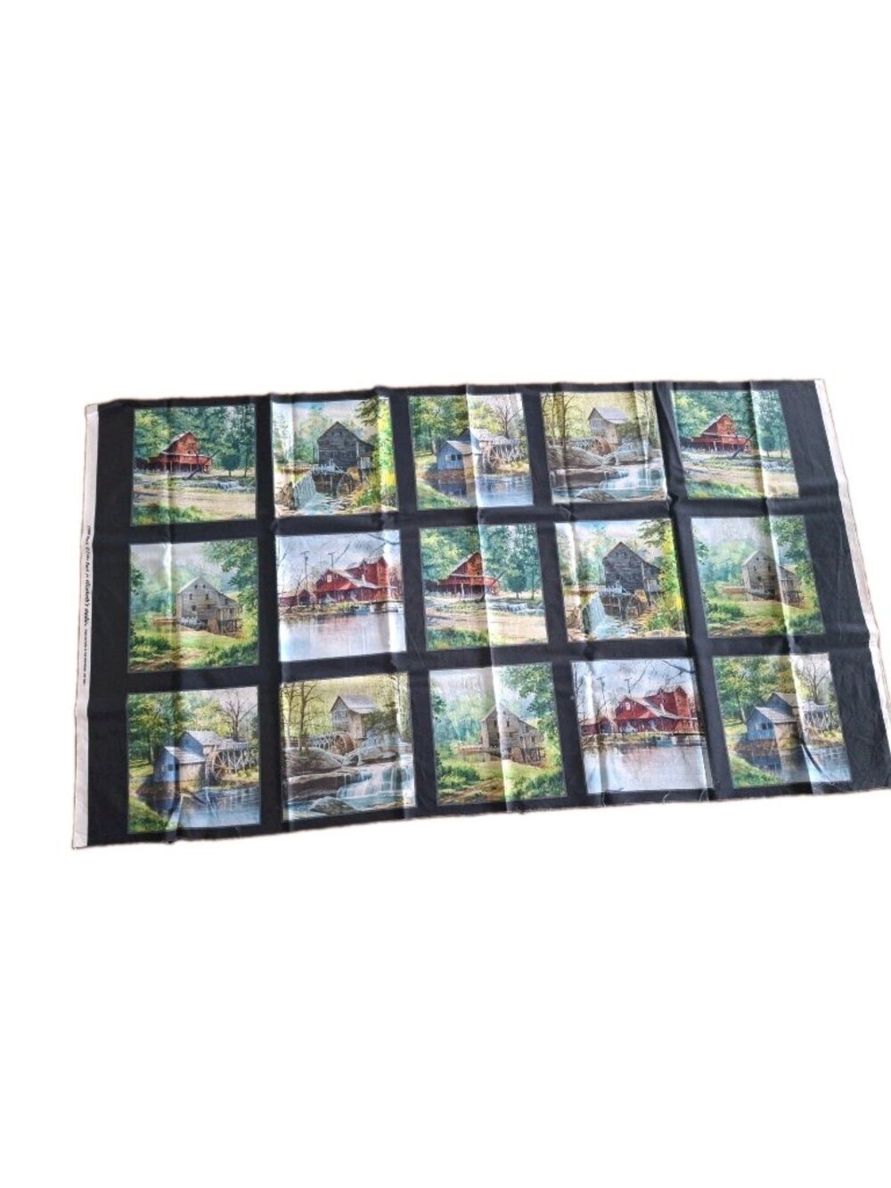 Old Mill Stream Country Fabric Buildings Cotton 23000 Elizabeth Studio 24" Panel